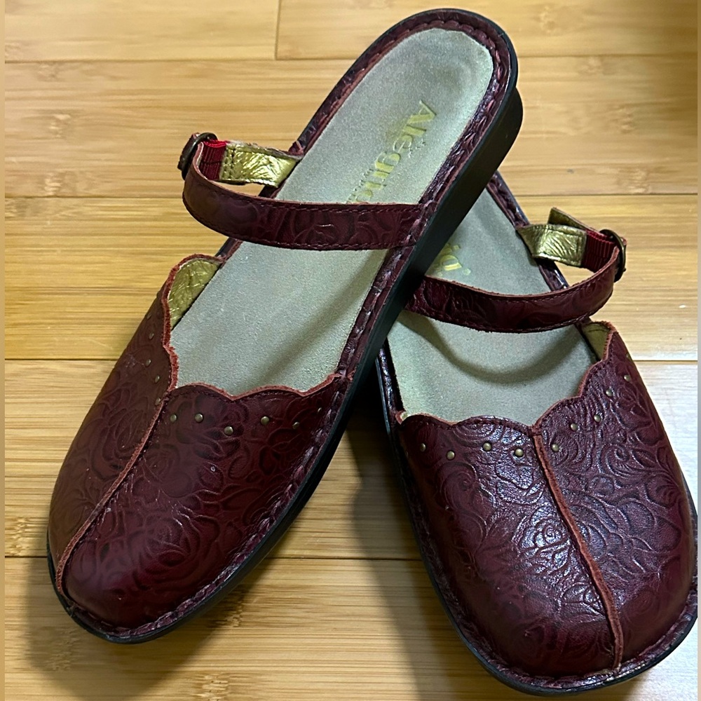 Alegria Tuscany Mary Jane Oxblood Bloom Floral Emboss Comfort Shoe EU 41W US 10